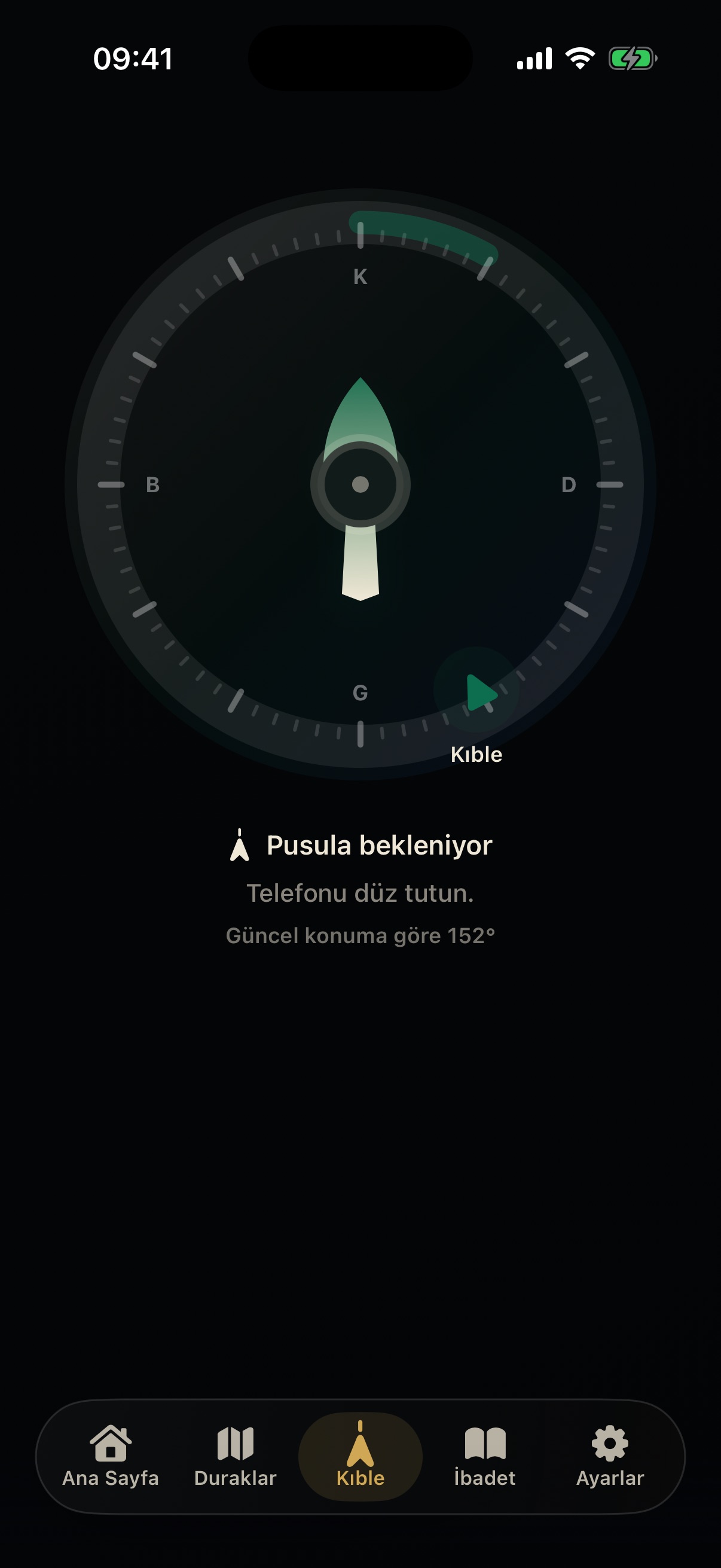 Güncel Kıble pusulası ekranı