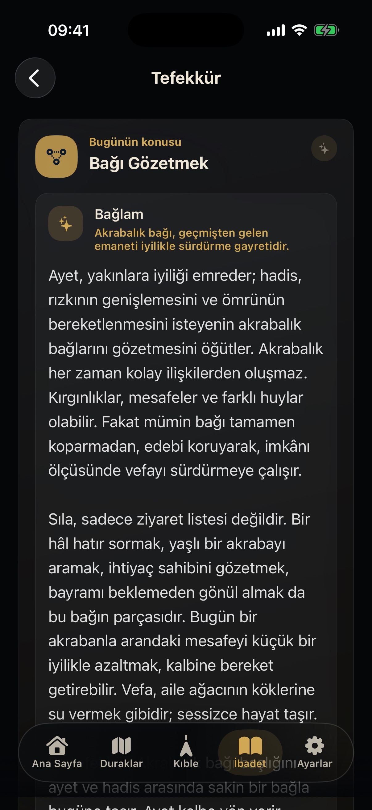 Bağı Gözetmek konulu güncel Tefekkür ekranı